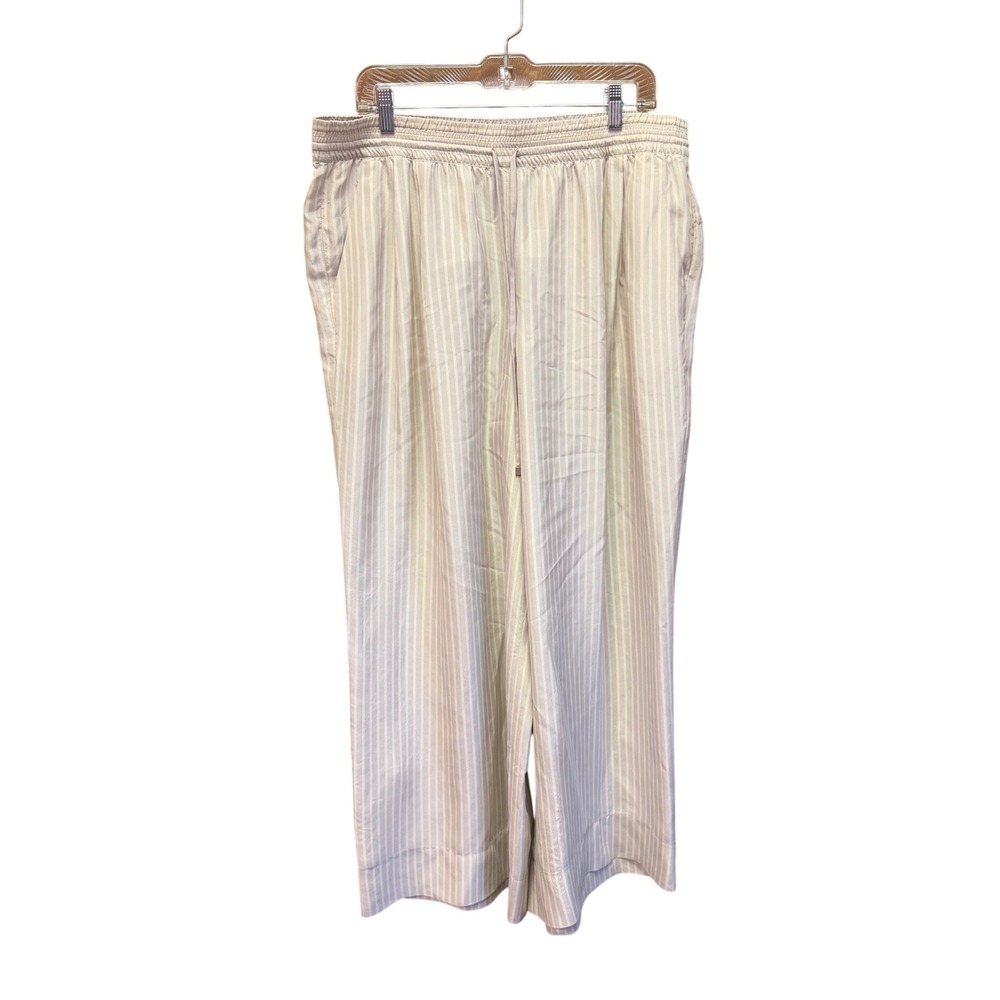 Lafayette 148 New York 100% Silk Wide Leg Striped Pants Grey White XL